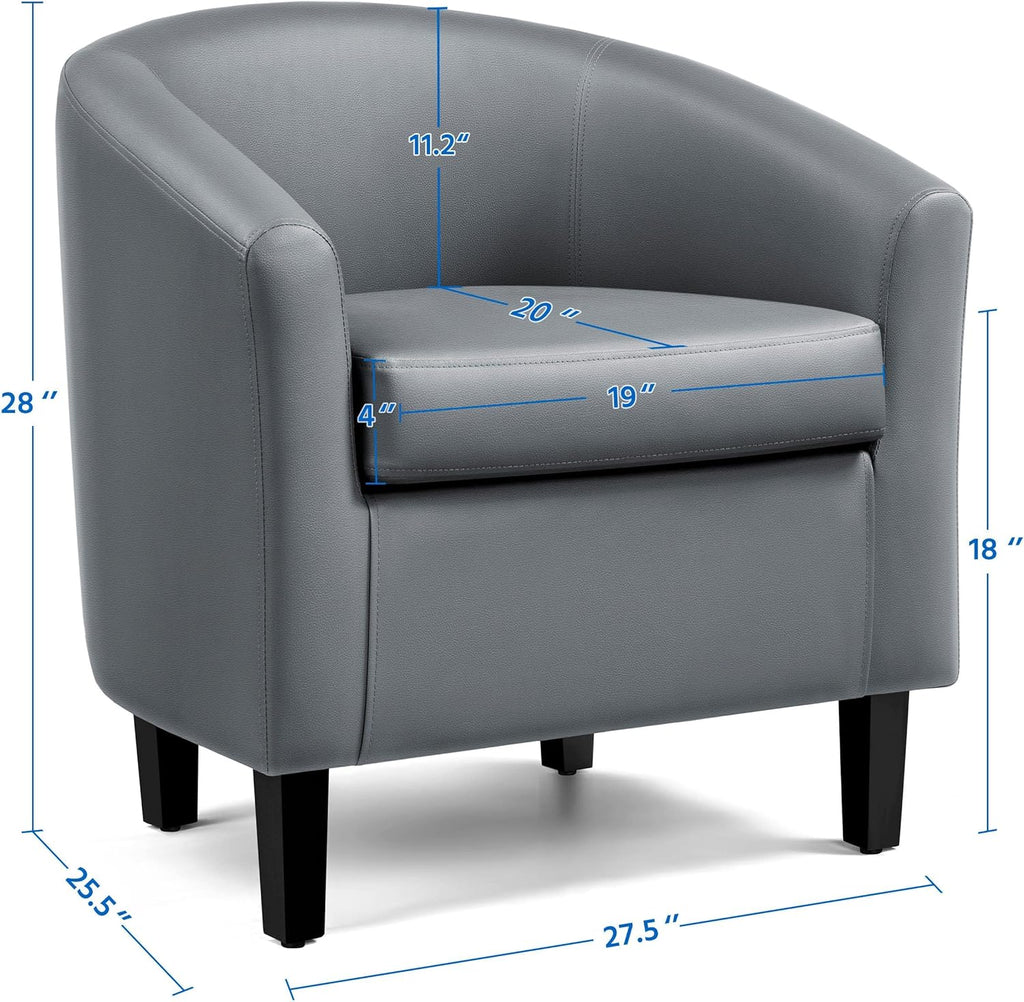 Accent Chairs, Faux Leather Barrel Armchairs, Gray