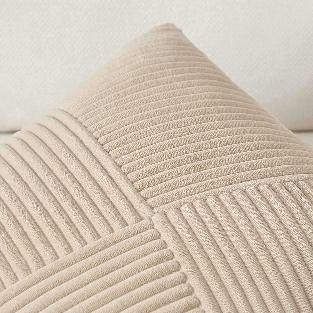 22x22 Pillow Covers Set of 2, Windmill Textured Striped Patchwork Tan Decorative Throw Pillow Covers Soft Corduroy