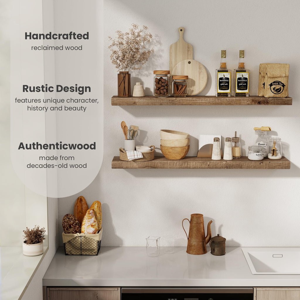 Floating Shelves Reclaimed Barnwood, 8" Deep Solid Wood Floating Shelf Wall Hanging Shelves with Invisible Heavy-Duty