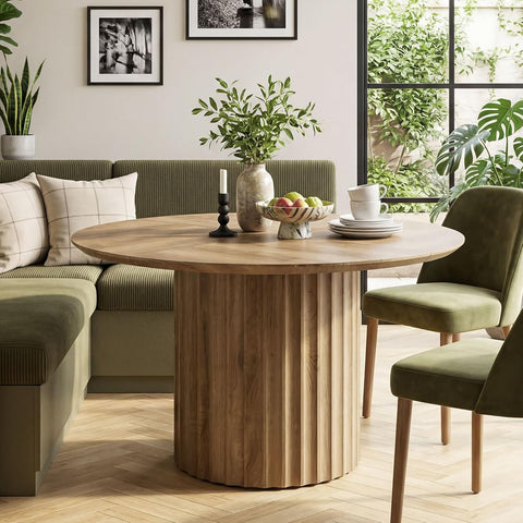 47-Inch Round Dining Table for 4-6, Modern Kitchen Table with Fluted Pedestal Base, Farmhouse Wood Dinner Furniture