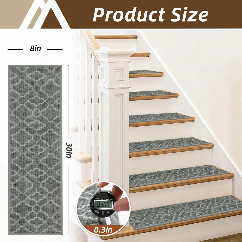 Stair Treads for Wooden Steps Indoor with TPE Backing, 15Pcs