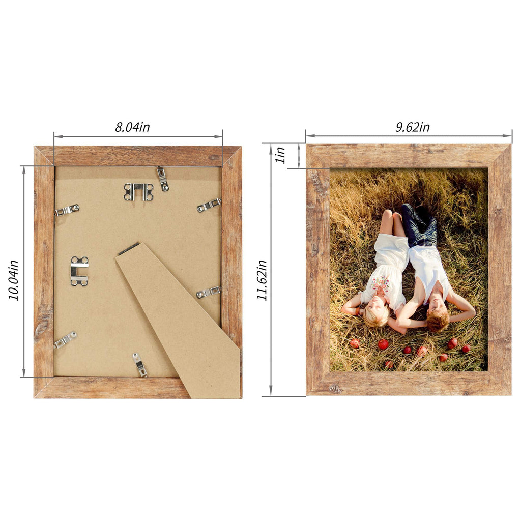 8x10 Picture Frame Set of 4, High Definition Real Glass Rustic Brown Frame, 8 x 10 Wood Photo Frames for Desktop