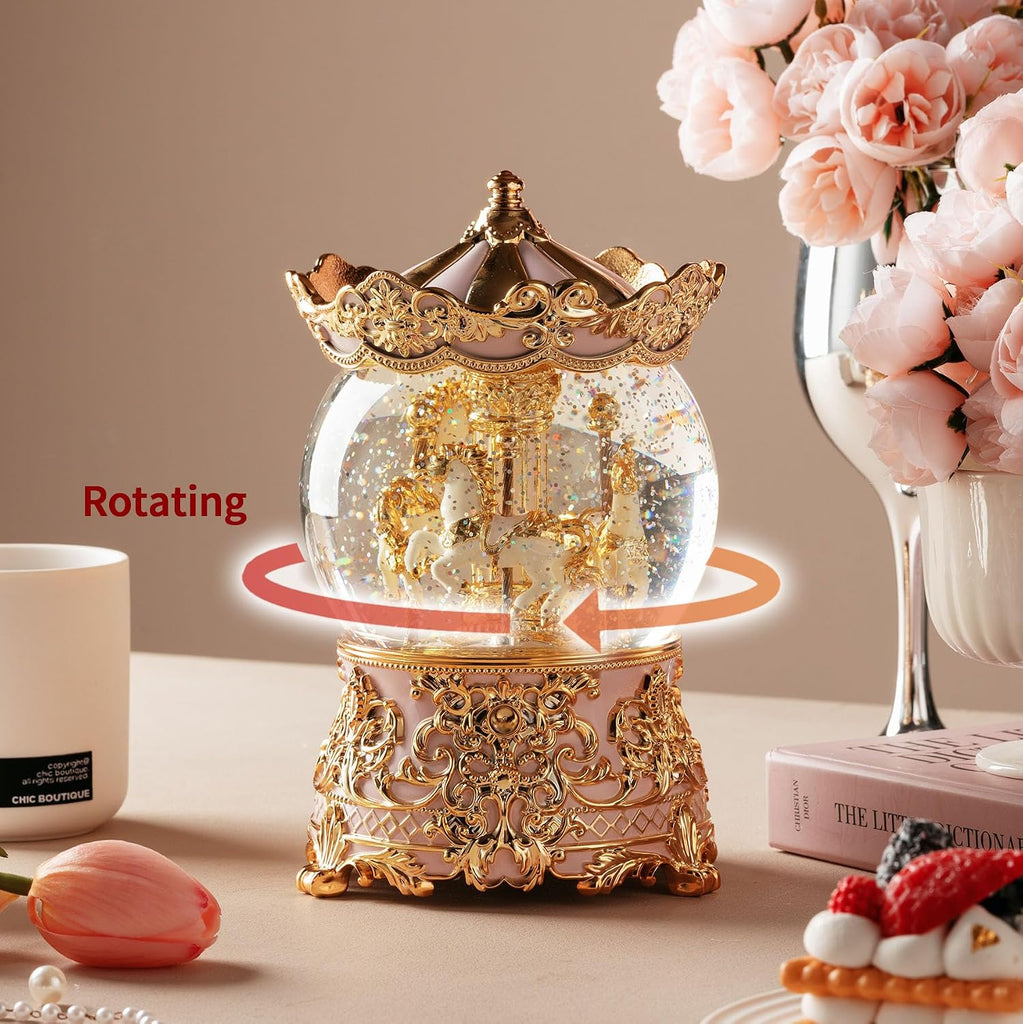 Carousel Musical Snow Globe Princess Unicorn Music Box for Girls Women Baby Kids Sister Daughter Mom Granddaughter