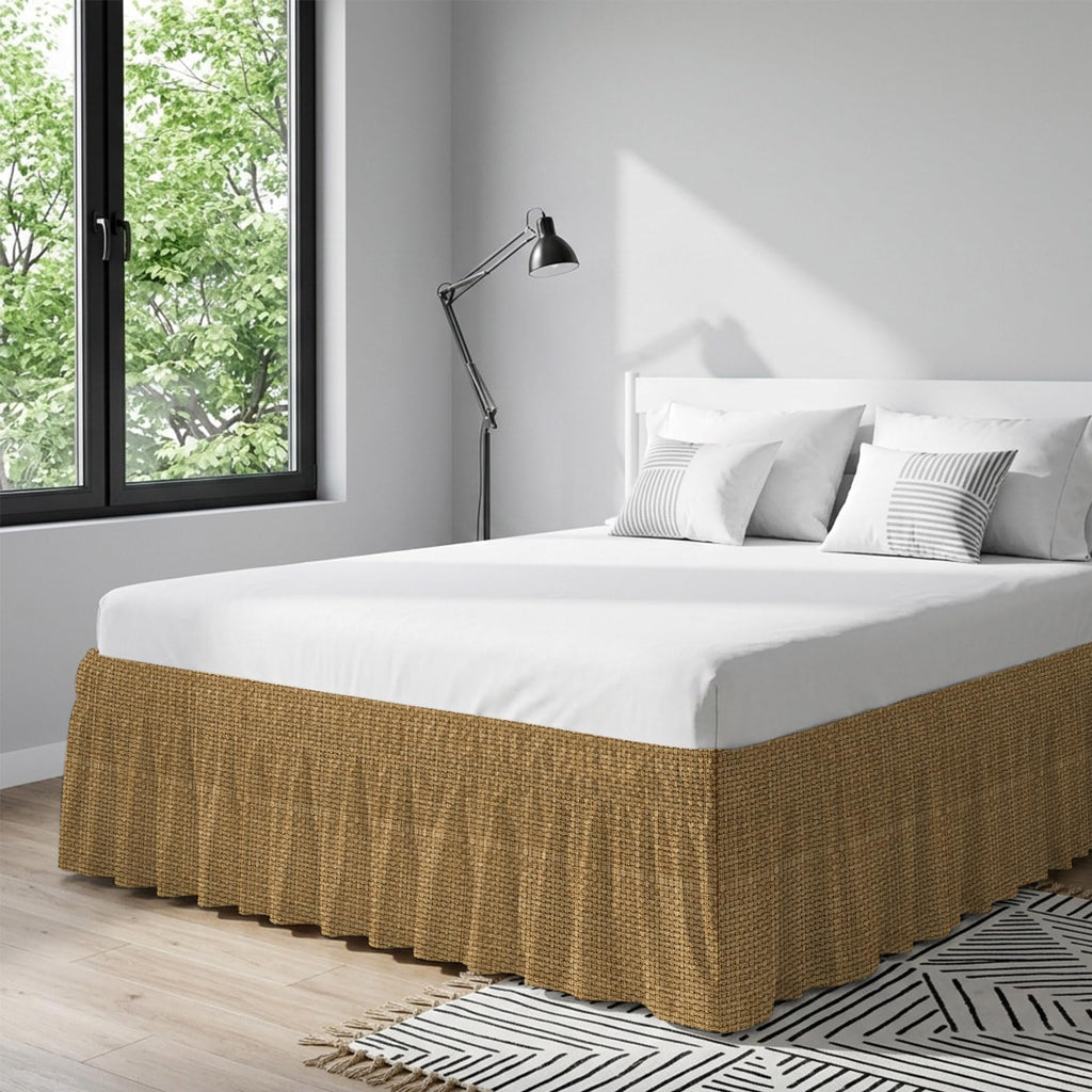 Farmhouse Bed Skirt 16 Inch Drop, Adjustable Elastic Bedskirt Dust Ruffle for Bed, Country Chic