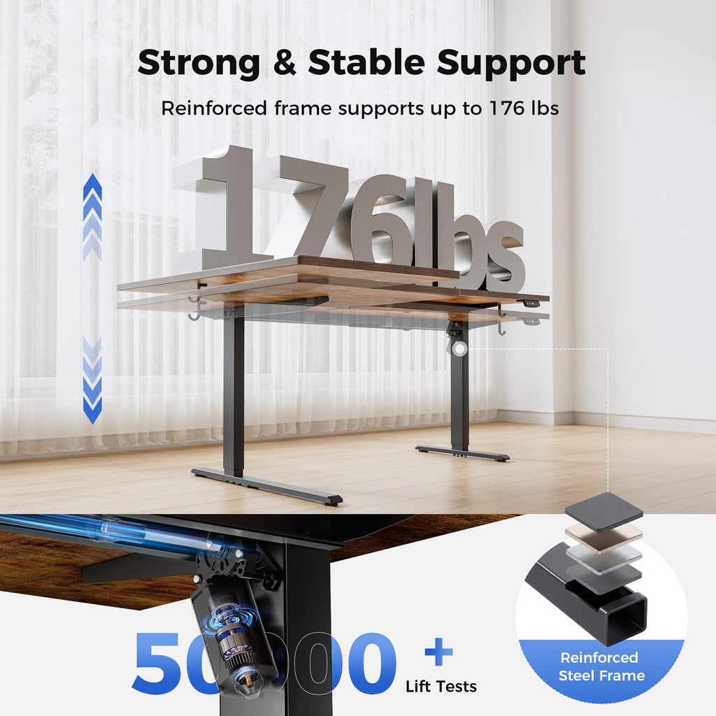 55 * 28 Inch Reversible L Shaped Electric Standing Desk, Brown