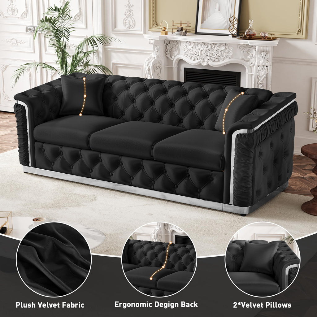 Chesterfield Sofa Set of 2, Luxury Black and Silver Couch, Black