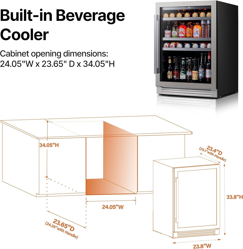 24 Inch Beverage Refrigerator - 180 Can Beverage Fridge with 34°-54°F