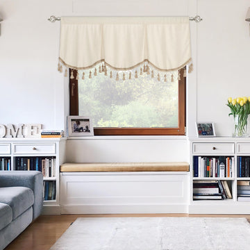 Luxury Velvet Valance with Tassel - Small Window (1 Panel, W52 x L18 Inch, Beige)
