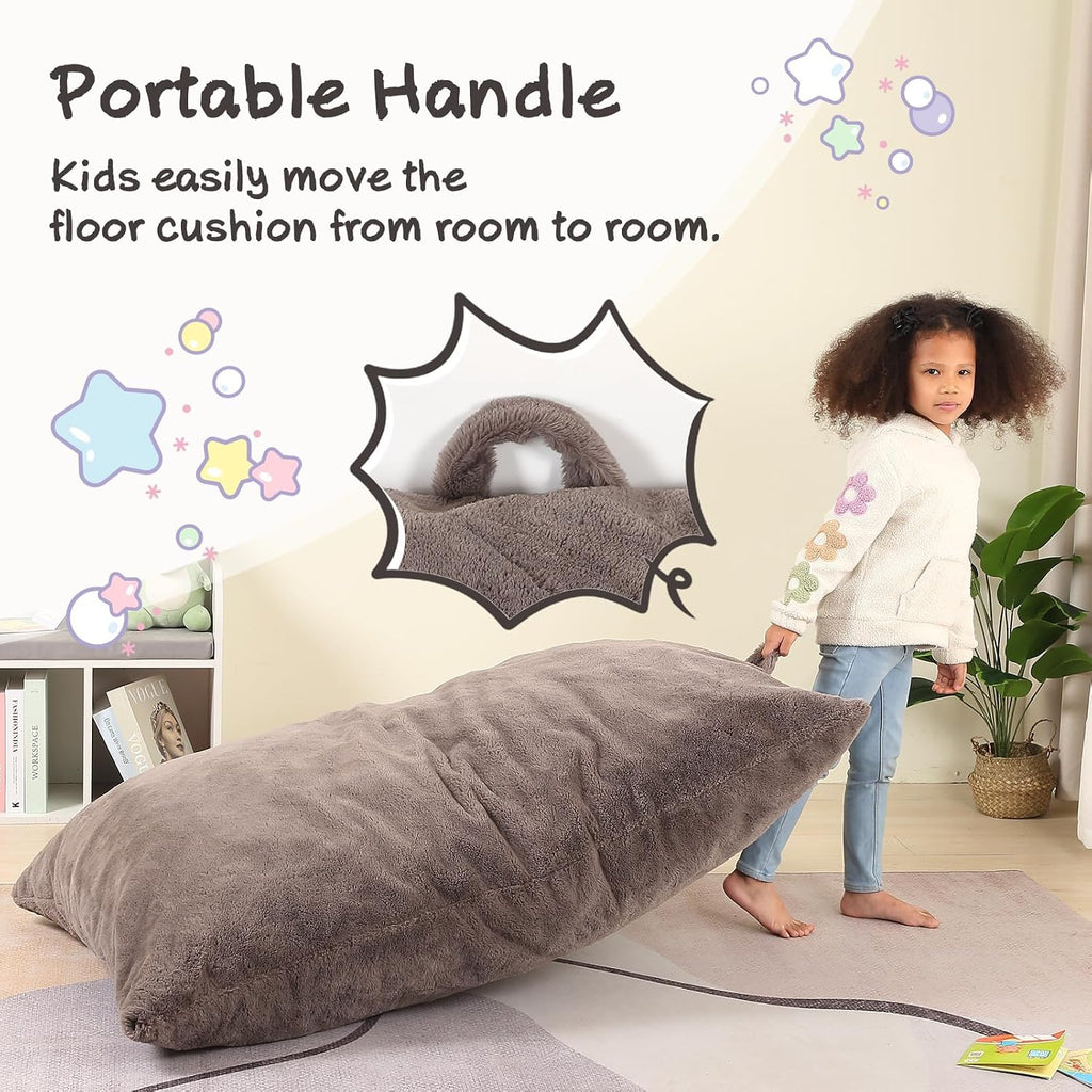 In-1 Kids Bean Bag Chair, Giant Pillow Floor Cushion, 35" x 50" x 10", Dark Brown