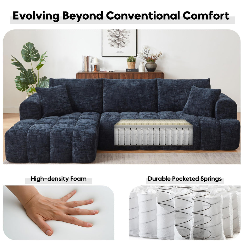 108" Cloud Modular Sectional Sofa Couch with Deep Seat, Modern L-Shaped Boneless Couch with Chaise, Comfy Chenille