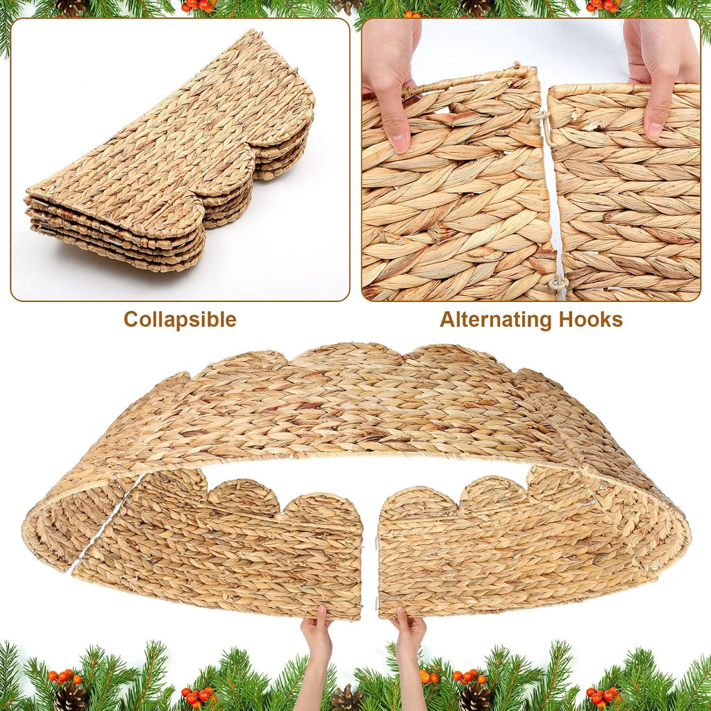 42 Inch Scalloped Tree Collar Water Hyacinth Base Rattan Straw