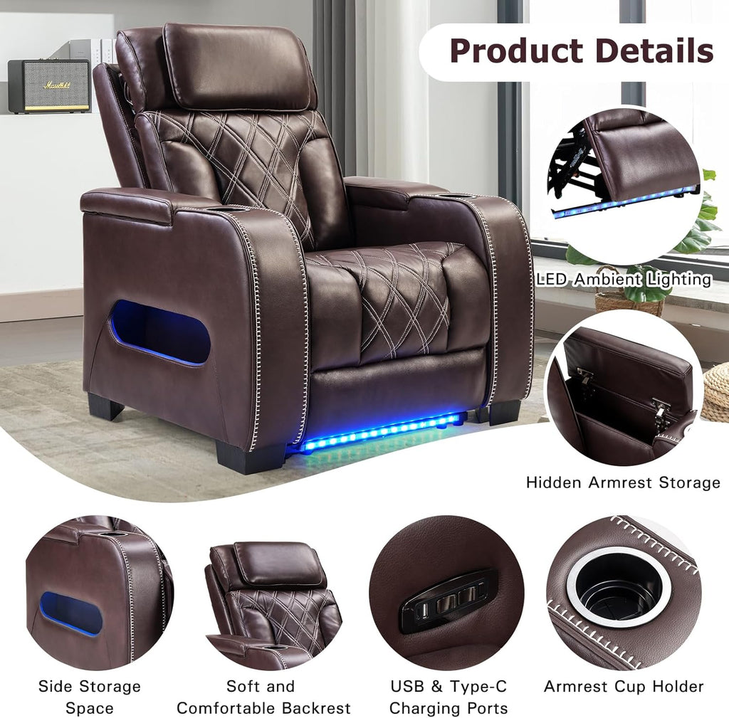 Electric Power Recliner Chair, PU Leather Home Theater Seating with Power Headrest
