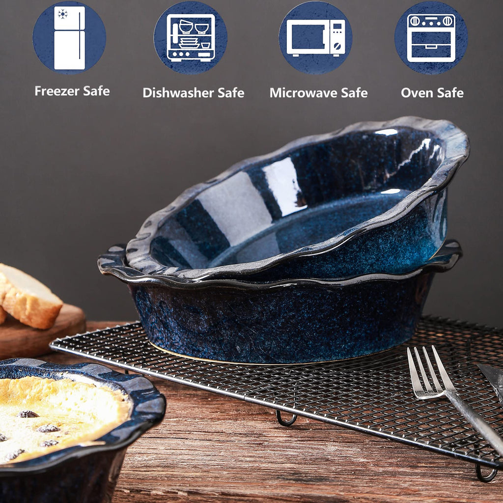Ceramic Pie Pan for Baking - 9 inch Pie Plate, Round, Fluted and Deep Pie Dish for Tart, Pizza, Apple Pie, Quiche