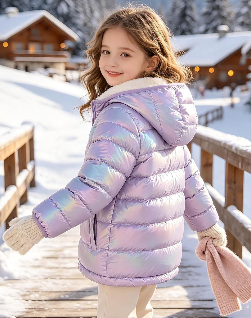 Girls Hooded Puffer Jacket Warmth Padded Winter Coat