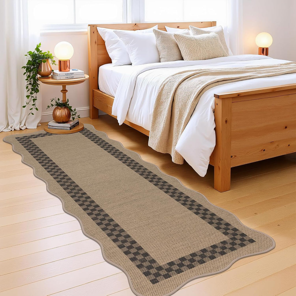 Hallway Runner Rug, Non Slip Faux Jute Runners Checked