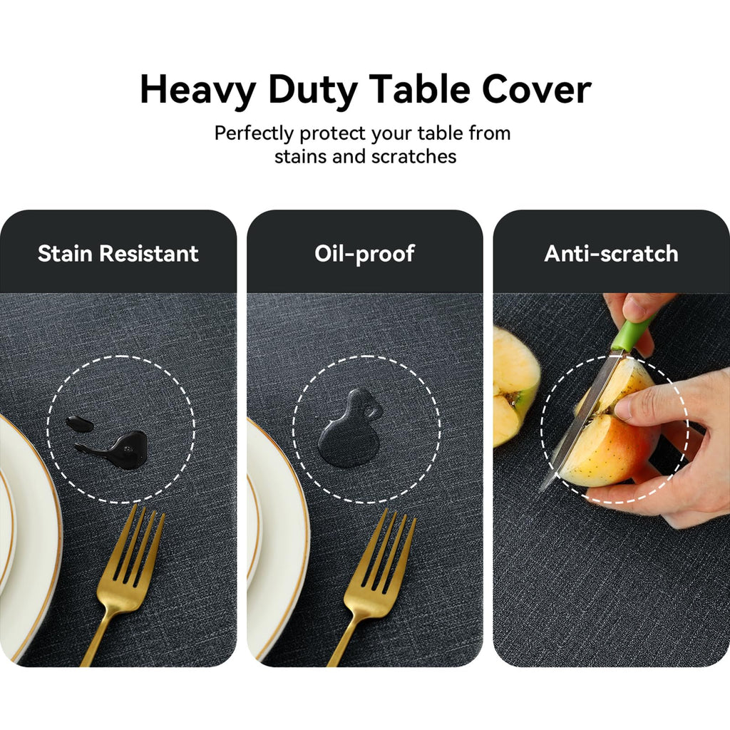 Waterproof Vinyl Tablecloth Rectangle, 54 x 78 Inch, Charcoal