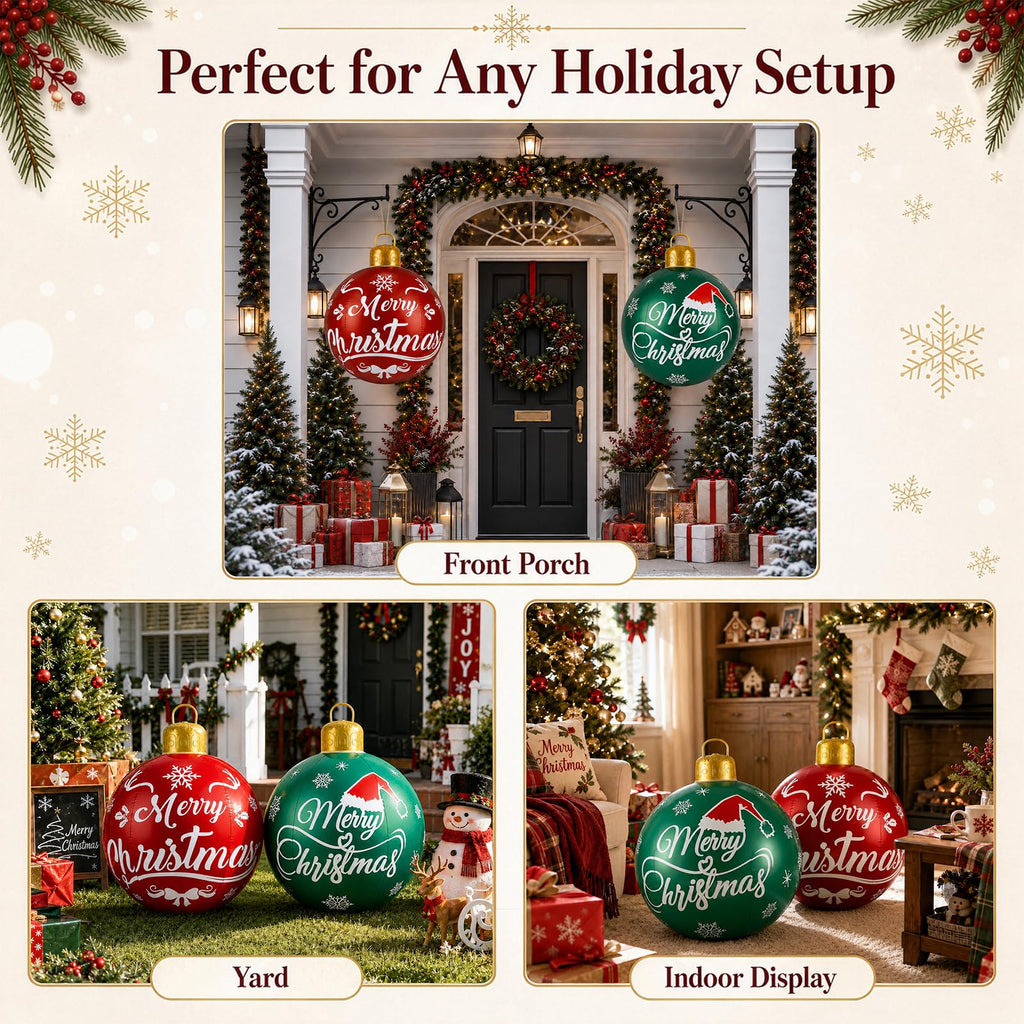 Inflatable Christmas Ornaments 2 Pack, 24 Inch Giant Balls Front Porch Decor