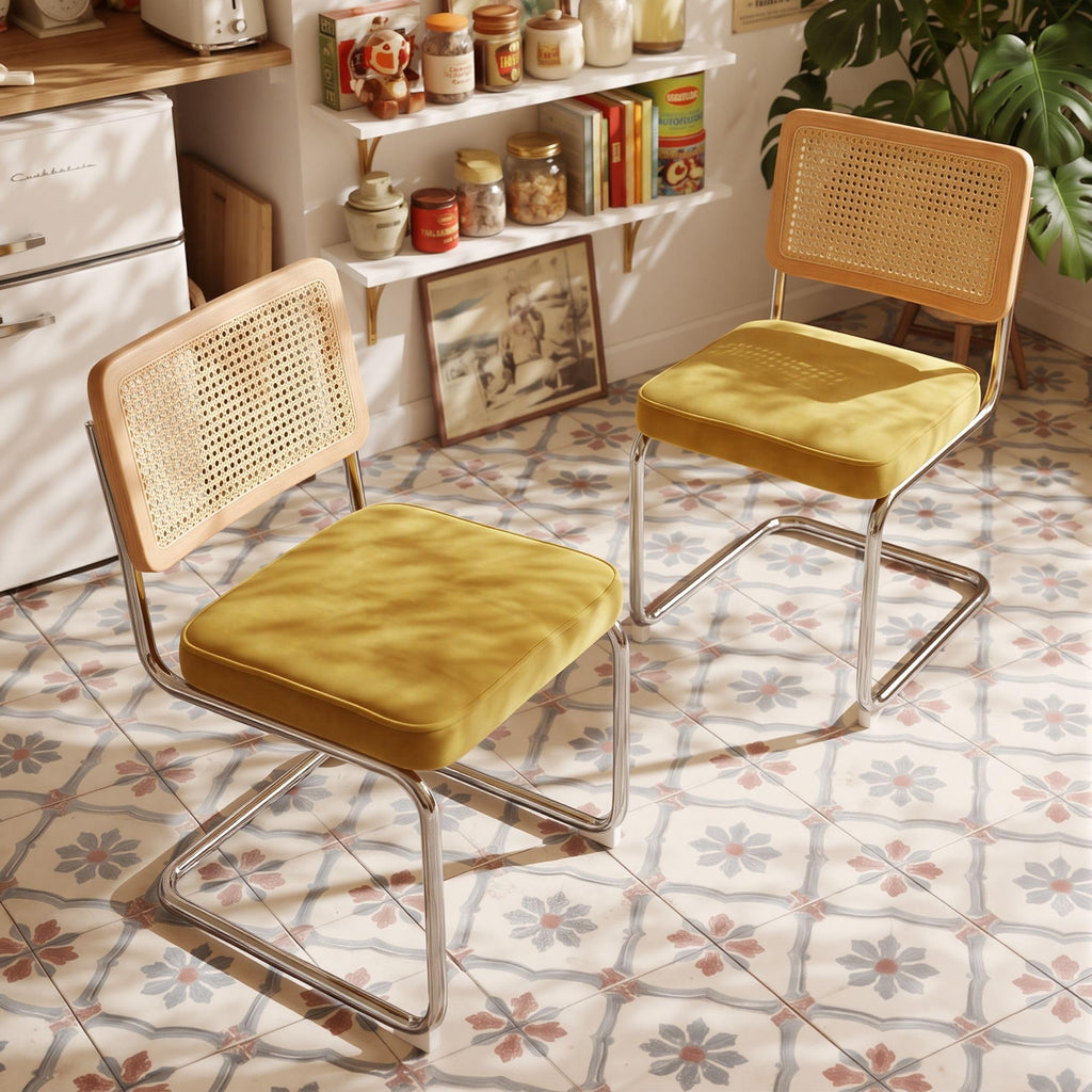 Cesca Dining Chair Set of 4, Chair with Natural Cane Back (Gold)