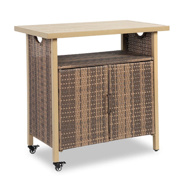 Outdoor Bar Table with Storage Cabinet, Brown