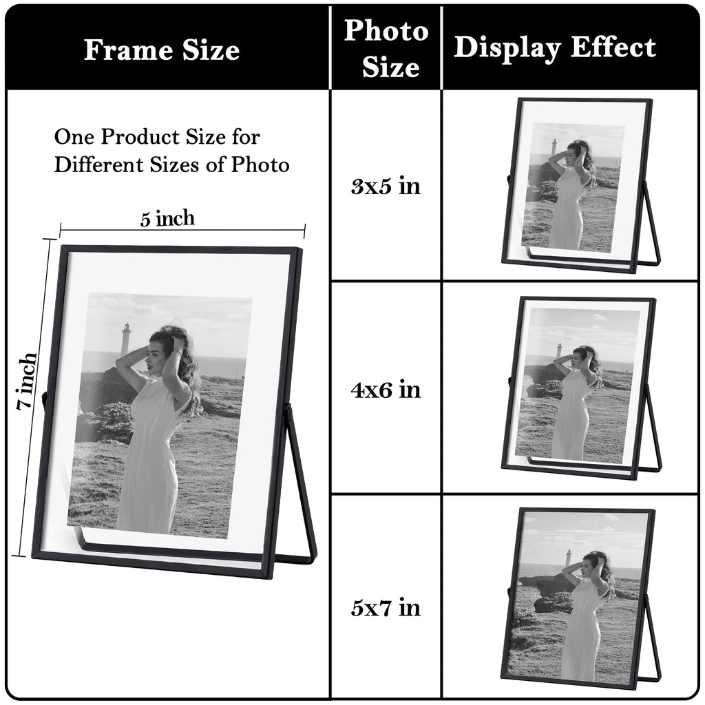 5x7 Floating Picture Frame, Real Glass Cover, Black, 2-Pack