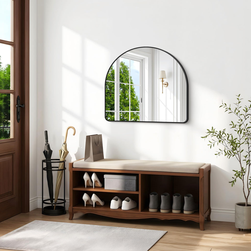Arched Wall Mirror, 36"x30" inch Black Arched Mirror Bathroom, Vanity Mirror for Over Sink Metal Frame, Tempered Glass