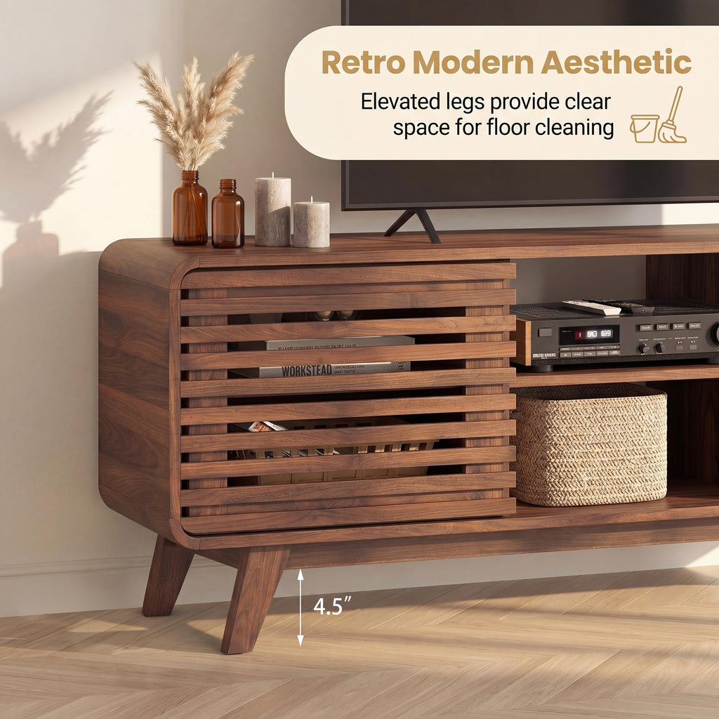 Mid Century Modern TV Stand for 65 inch TV with Grille Doors