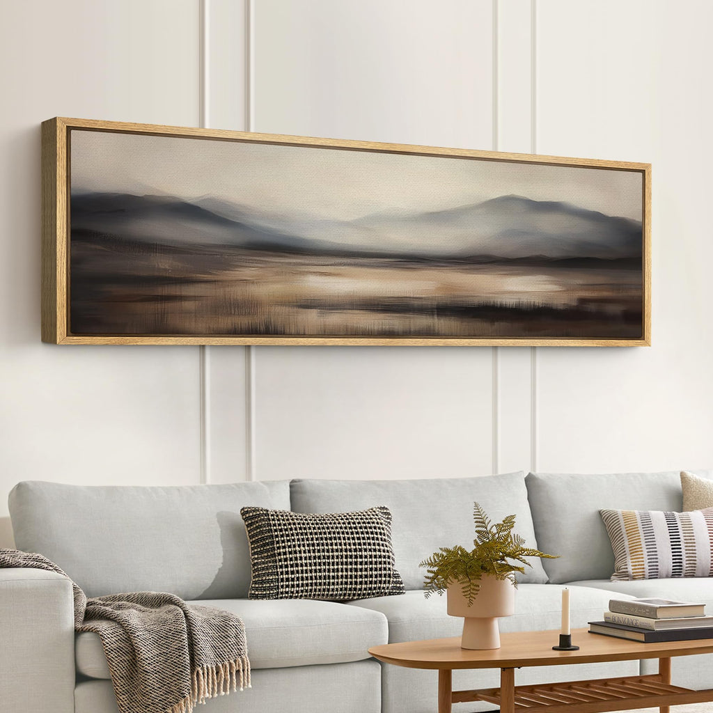Large Framed Canvas Print Wall Art Neutral Mountain Landscape Serene Watercolor Style Illustrations Modern Art Calm