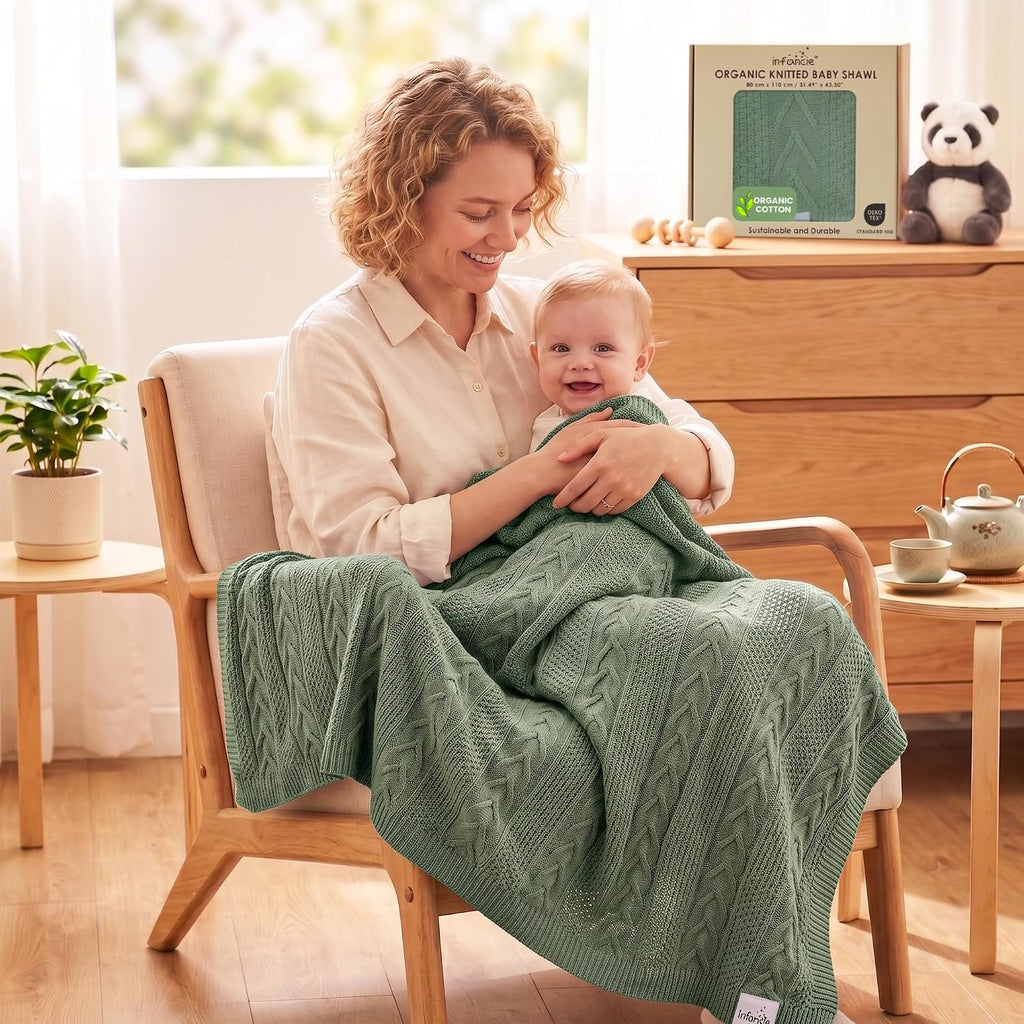Organic Cotton Knit Baby Blanket Unisex Infant & Toddler 31x43