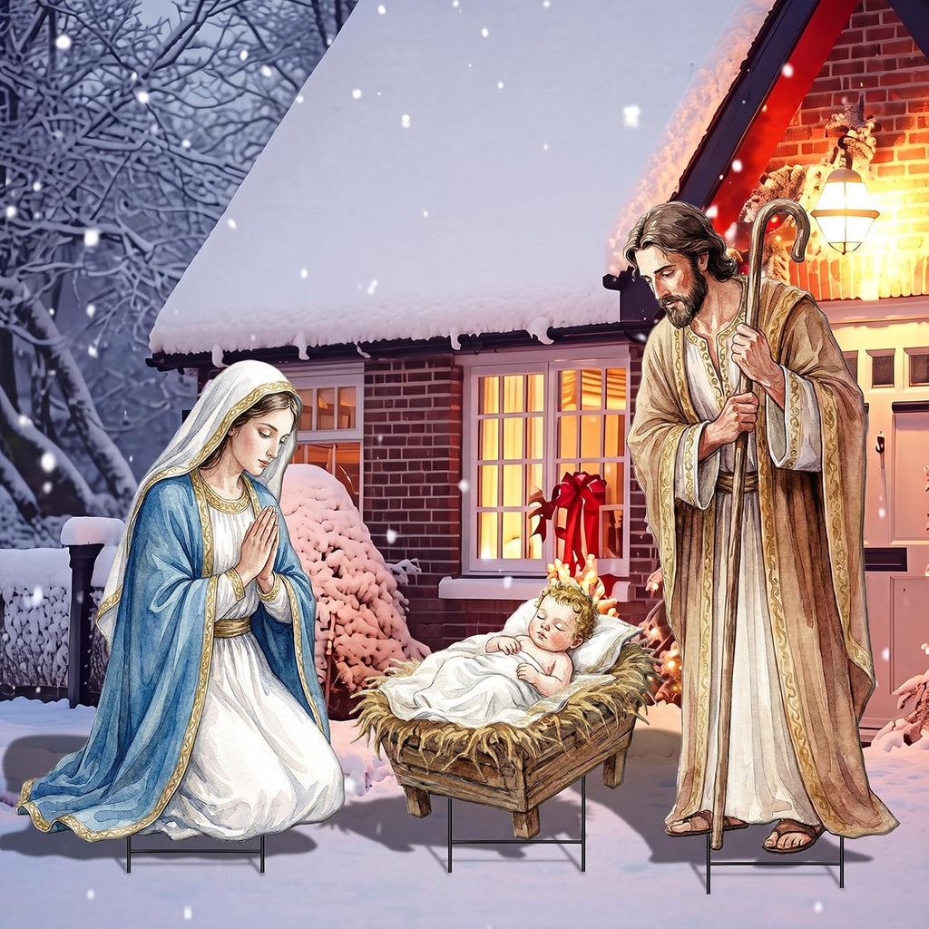 3 Pcs Metal Christmas Outdoor Nativity Scene Set, 54.3 Inch