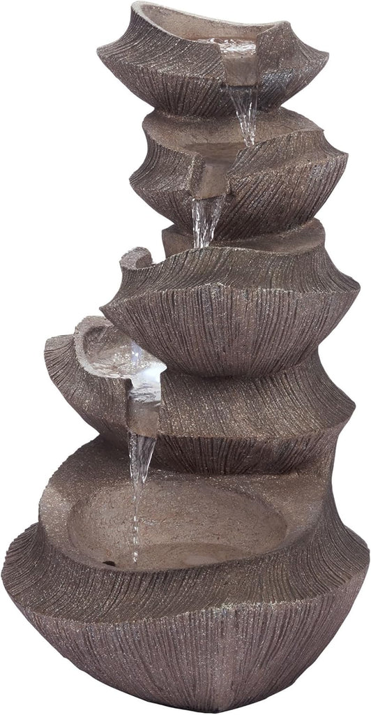 Outdoor Floor Tiered Basin Fountain with LED Lights, Modern Basin Garden Fountain 31", Brown