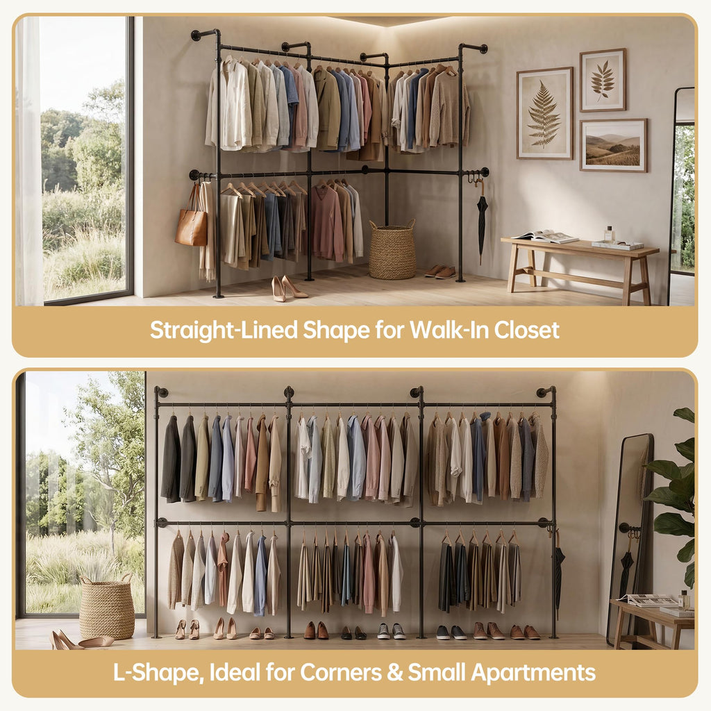 Wall Mounted Closet System, 6 Hanging Rods