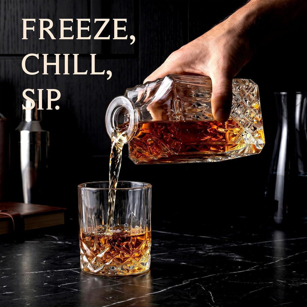 Luxury Whiskey Decanter Gift Set - 25oz Crystal Decanter, 4 Old-Fashioned Glasses, 4 Slate Coasters with Diamond