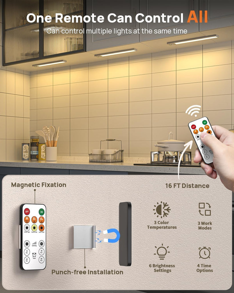 16inch Wireless Under Cabinet Lighting with Remote 2 Pack Closet Lights