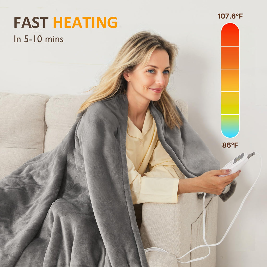 King Size Heated Electric Blanket with Dual Control, Grey
