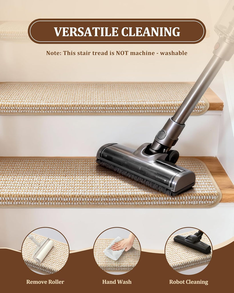 Bullnose Stair Treads for Wooden Steps: 14 Pcs Washable Non Slip Stair Ruuner Peel and Stick Adhesive Indoor Step