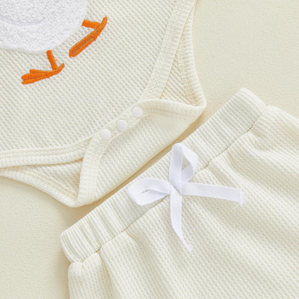 Newborn Baby Girl Clothes Silly Goose Outfit Waffle Knit Sleeveless Romper Ruffle Shorts Set Spring Summer Clothes