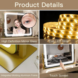 Gold Vanity Mirror with Lights 22"x19", LED Lighted Makeup Mirror, Large Makeup Mirror, Make up Mirror with Lighting