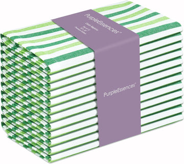Plain Striped Cloth Napkins - Set of 12-100% Cotton - 18 x 18 Inch -St Patricks Day and Perfect Everyday Use Dinner