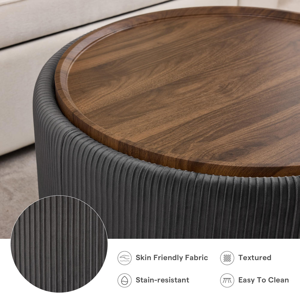29.5 Inch Round Storage Ottoman Coffee Table, Grey Velvet