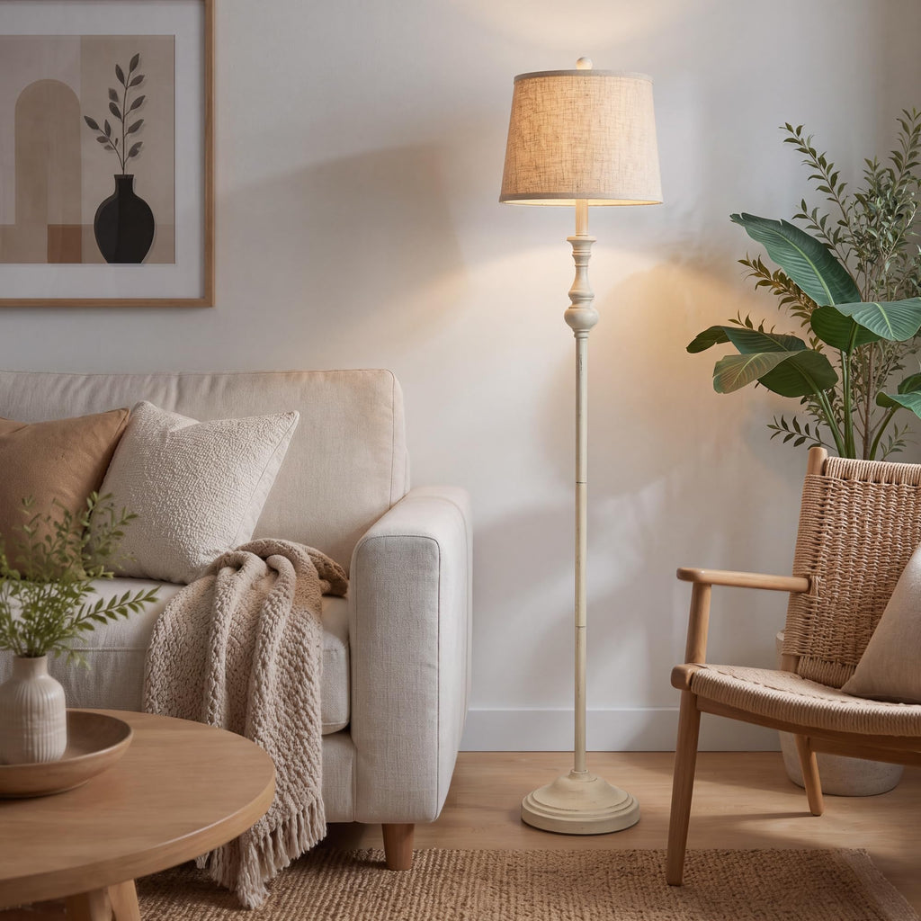 Farmhouse Floor Lamp, 62" Tall Rustic White Lamp