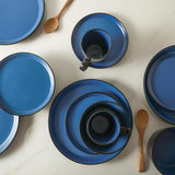 Albie Stoneware 16-Piece Modern Dinnerware Set, Kitchen Plates and Bowls Sets, Service for 4, Blue and Black