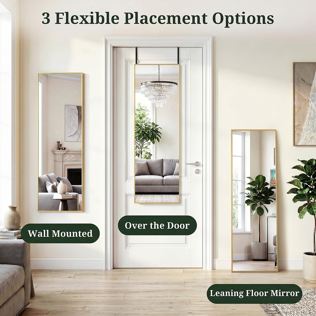 47"x14" Mirror Full Length, Wall Mounted/Over the Door, Gold