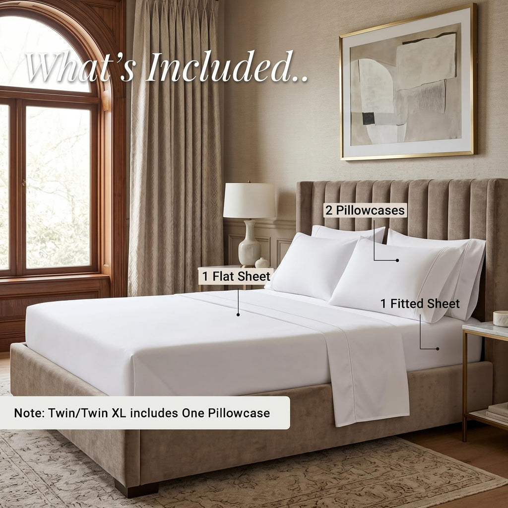 Egyptian Cotton 400 Thread Count Bed Sheet Set, 1 Elastic Deep Pocket Fitted Sheet, 1 Flat Sheet, 1 Pillowcase, Soft