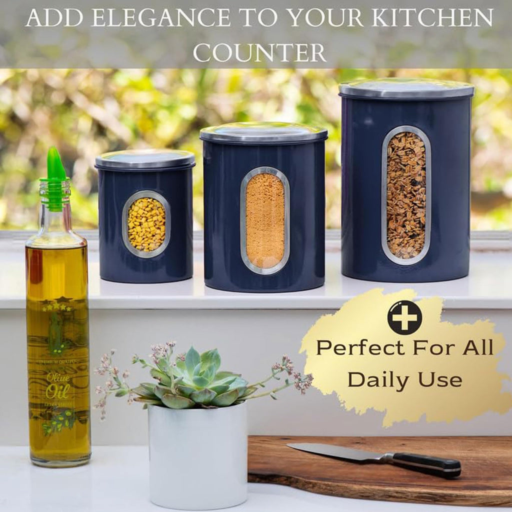 3-Pcs Blue Canisters Set Storage Airtight Jars