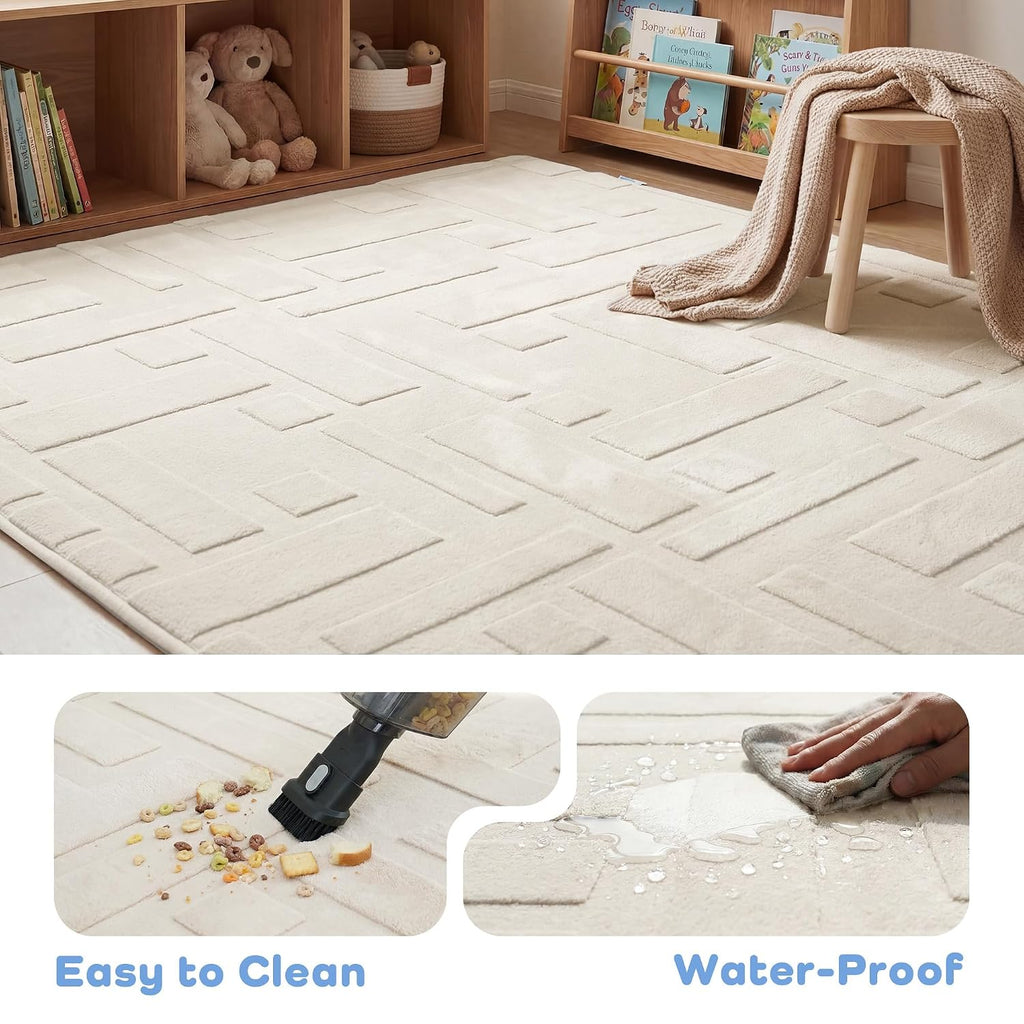 59x79 Baby Play Mat, 1.3" Thick Plush Foam Mats for Crawling, Ivory