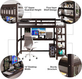 Wood Loft Bed with Desk and Shelves : Twin Bed with Storage Shelves and Under-Bed Desk, Twin Loft Bed, Espresso Color