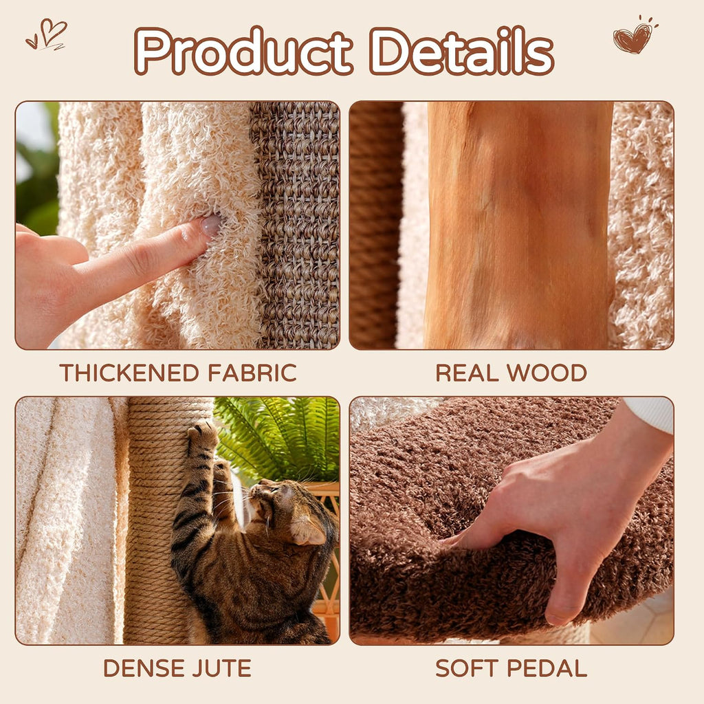 Cat Tree Tower for Large Cats, 69" Tall Heavy Duty Modern Cat Tower with Natural Wood Trunks, Multi-Level Cat Condo &
