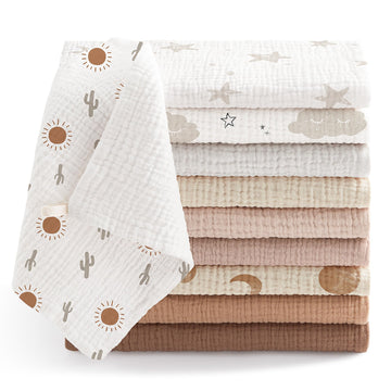Muslin Burp Cloths 100% Cotton Cloths Baby Burp Cloths Muslin Washcloths Ultra-Absorbent Soft Baby Face Towel Burping