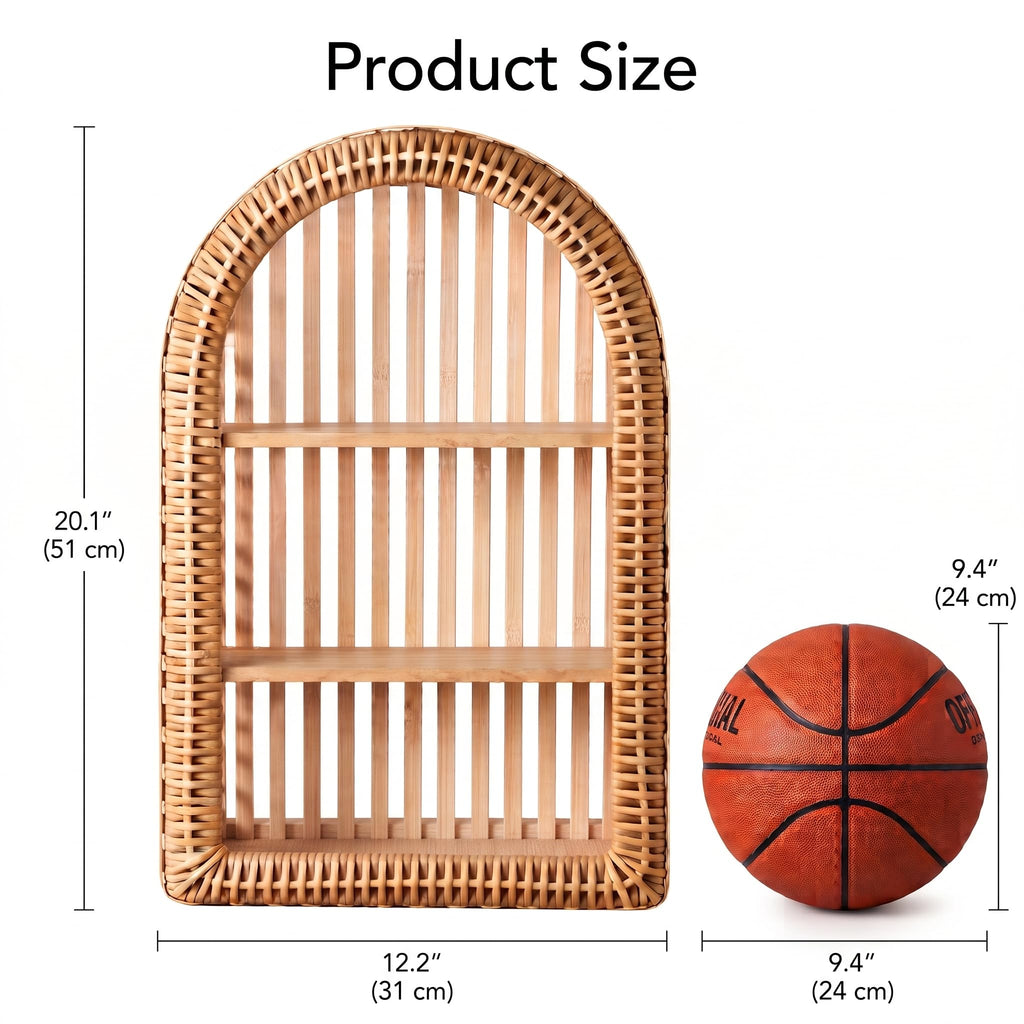 Rattan Wall Shelf - 3 Tier Boho Arched Wicker Hanging Shelves