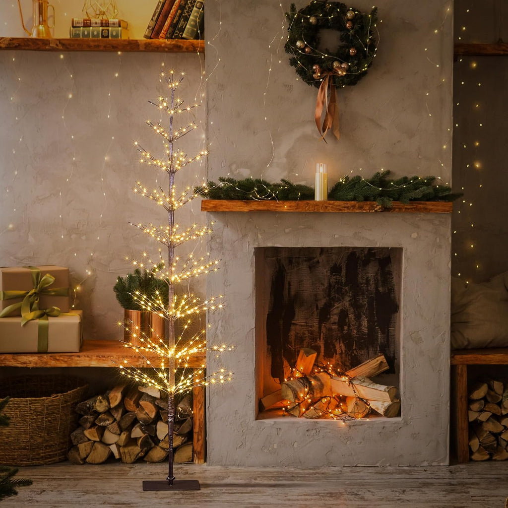 6FT 325L Lighted Starlit Tree, Warm White, Festival, Party, and Christmas Decoration, Indoor and Outdoor Use, Brown